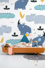 Papier Peint Mural Hippopotame Bleu & Crocodile - Vignette | Mr Papier Peint