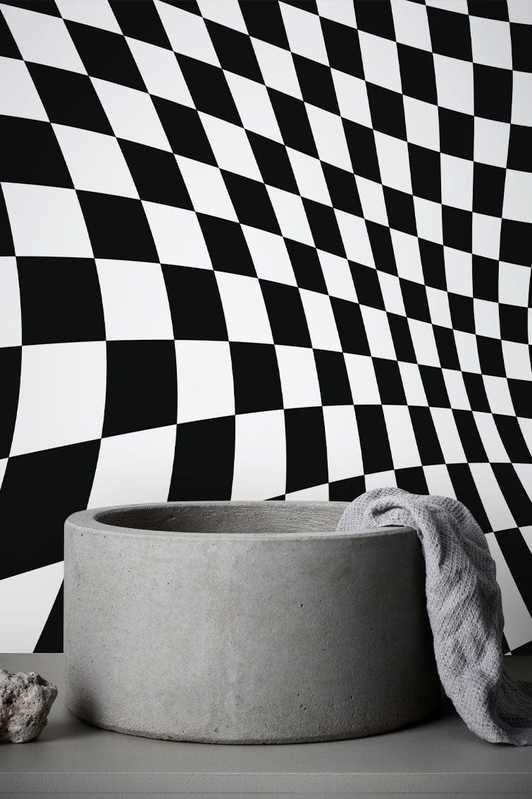 Bassin en béton gris clair avec tissu tricoté, idéal pour le papier peint mural illusion d’ondes