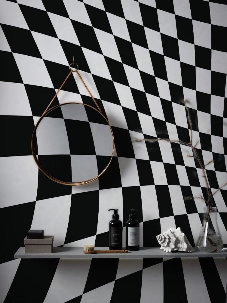 Miroir rond avec cadre en cuivre pour le papier peint mural illusion d’ondes 3D