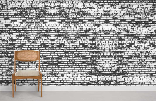 Chaise en bois avec dossier tissé et siège rembourré, idéal pour papier peint mural imitation briques