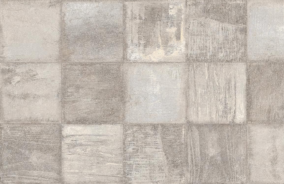 Papier peint mural imitation pierres avec motif carreaux gris et beige texturés