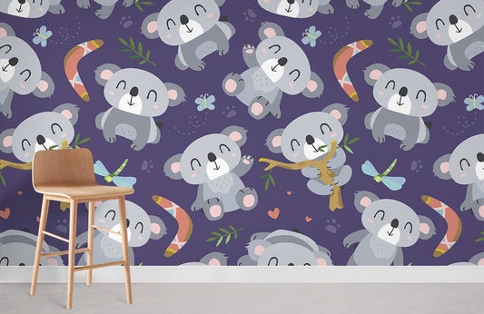 Papier peint mural Koala & Arbre Violet - Le meilleur Papier peint panoramique Sur mesure