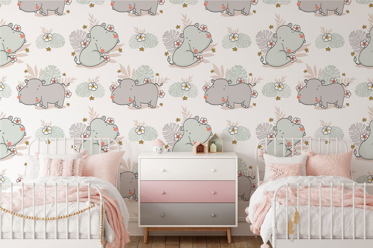 Papier Peint Mural: La Vie Heureuse des Hippopotames - Le meilleur Papier peint panoramique Sur mesure