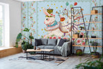 Papier peint mural : Lapins, fleurs et fille II - Vignette | Mr Papier Peint