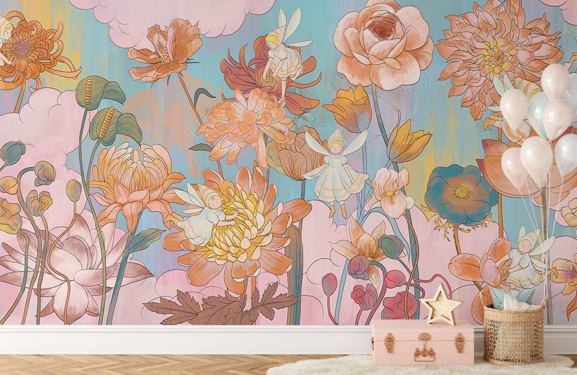 Papier peint mural Les Elfes Parmi les Fleurs - Le meilleur Papier peint panoramique Sur mesure