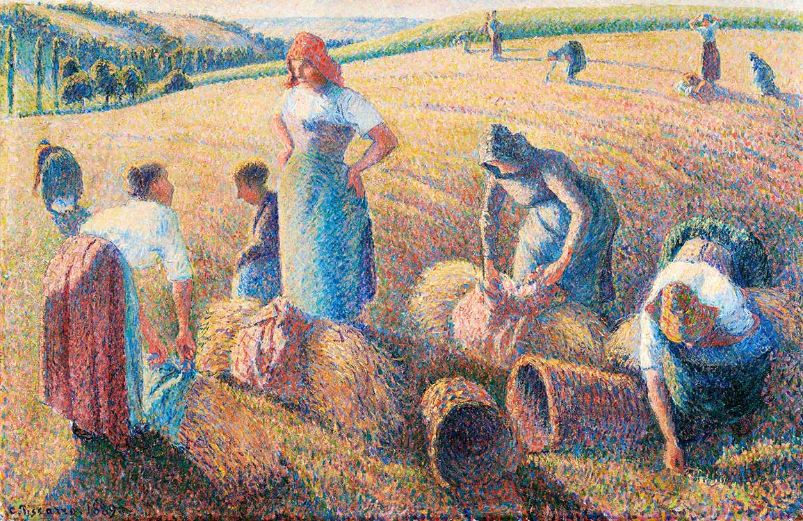 Papier peint mural Les Glaneuses avec femmes récoltant dans un champ, peinture mural historique