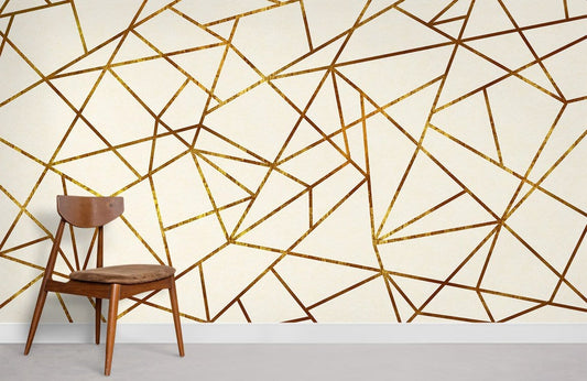 Chaise en bois style mid-century moderne avec assise rembourrée, idéal pour papier peint mural ligne géométrique