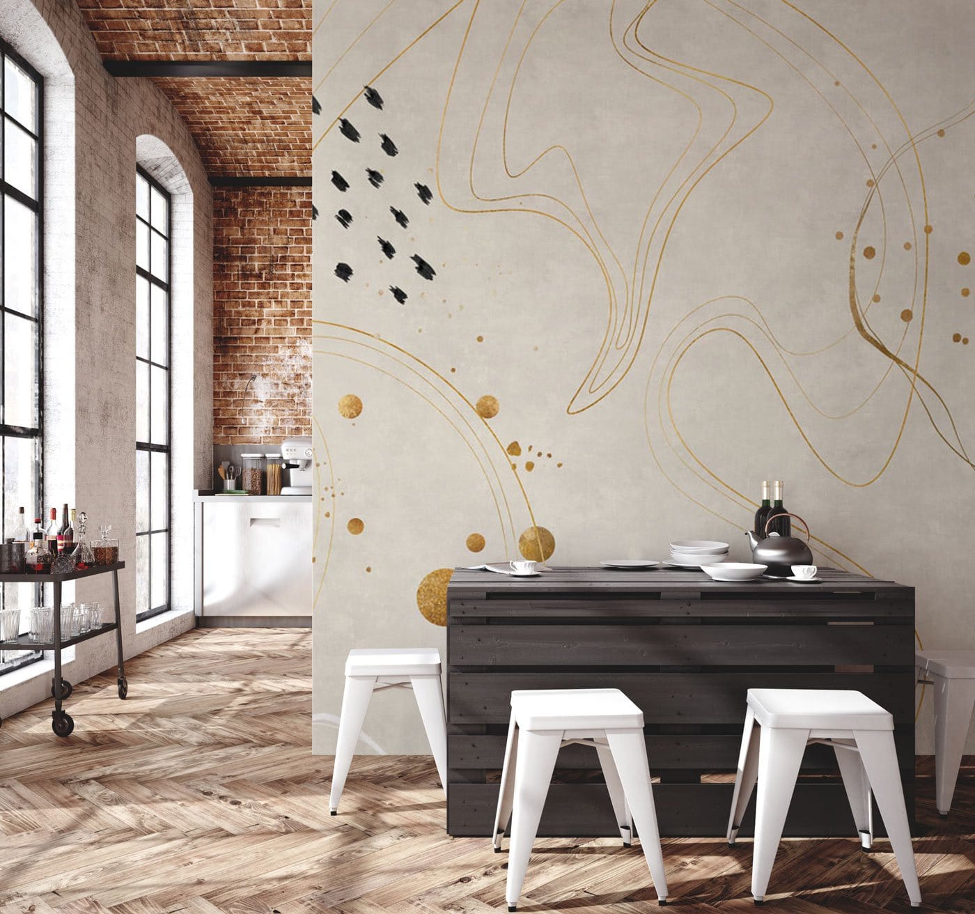 Papier Peint Mural Lignes Dorées - Le meilleur Papier peint panoramique Sur mesure