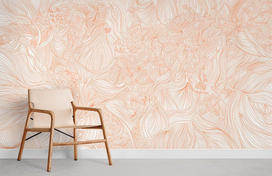 Chaise en bois clair avec tissu crème, idéal pour papier peint mural lignes entrecroisées