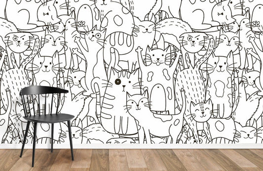 Papier peint mural Line Cats - Le meilleur Papier peint panoramique Sur mesure