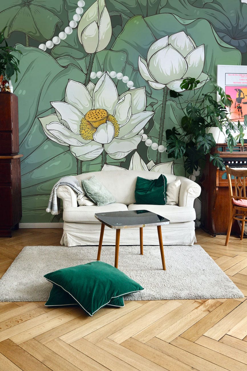 Papier peint mural Lotus avec bijoux - Le meilleur Papier peint panoramique Sur mesure