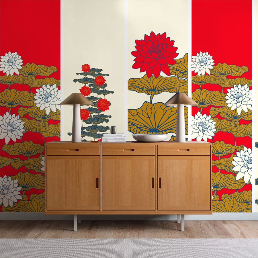 Papier peint mural Lotus Rouge Royal - Le meilleur Papier peint panoramique Sur mesure