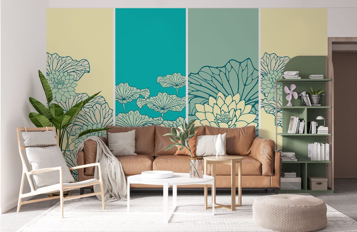 Papier peint mural Lotus Turquoise - Le meilleur Papier peint panoramique Sur mesure