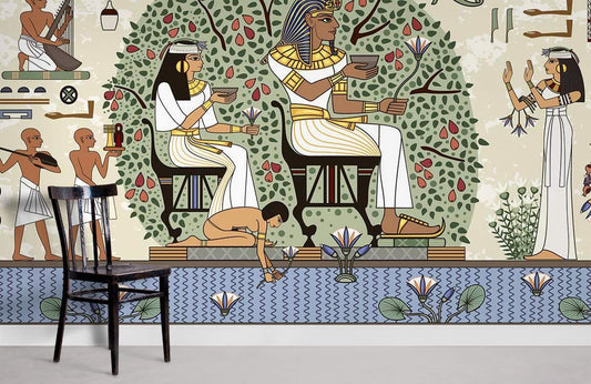 Chaise de salle à manger noire en bois avec mural Loyauté Égyptienne pour décoration intérieure