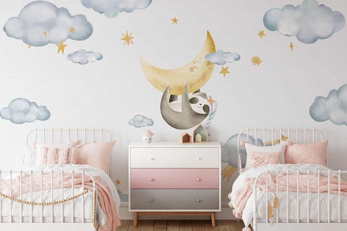 Papier peint mural Lune & Paresseux - Le meilleur Papier peint panoramique Sur mesure