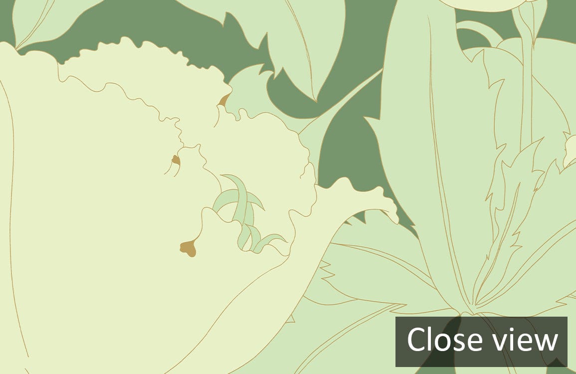 Peint mural lys floral stylisé avec palette vert clair pour Papier Peint Mural Lys en Bourgeon
