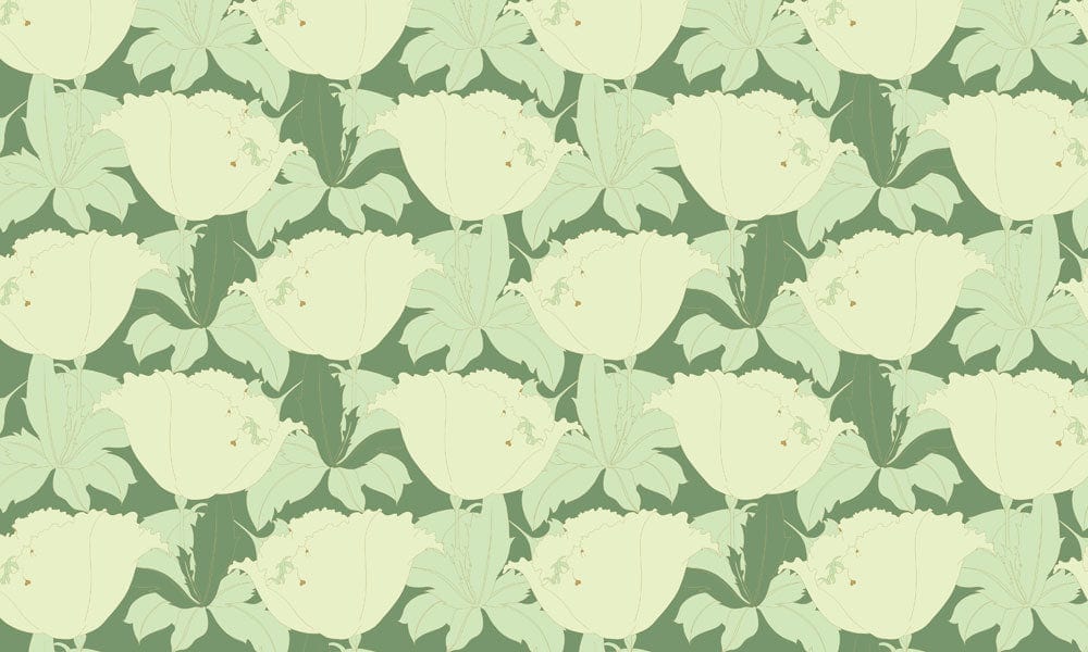 Seamless motif de fleurs et feuilles vert clair sur fond vert foncé pour peint mural lys