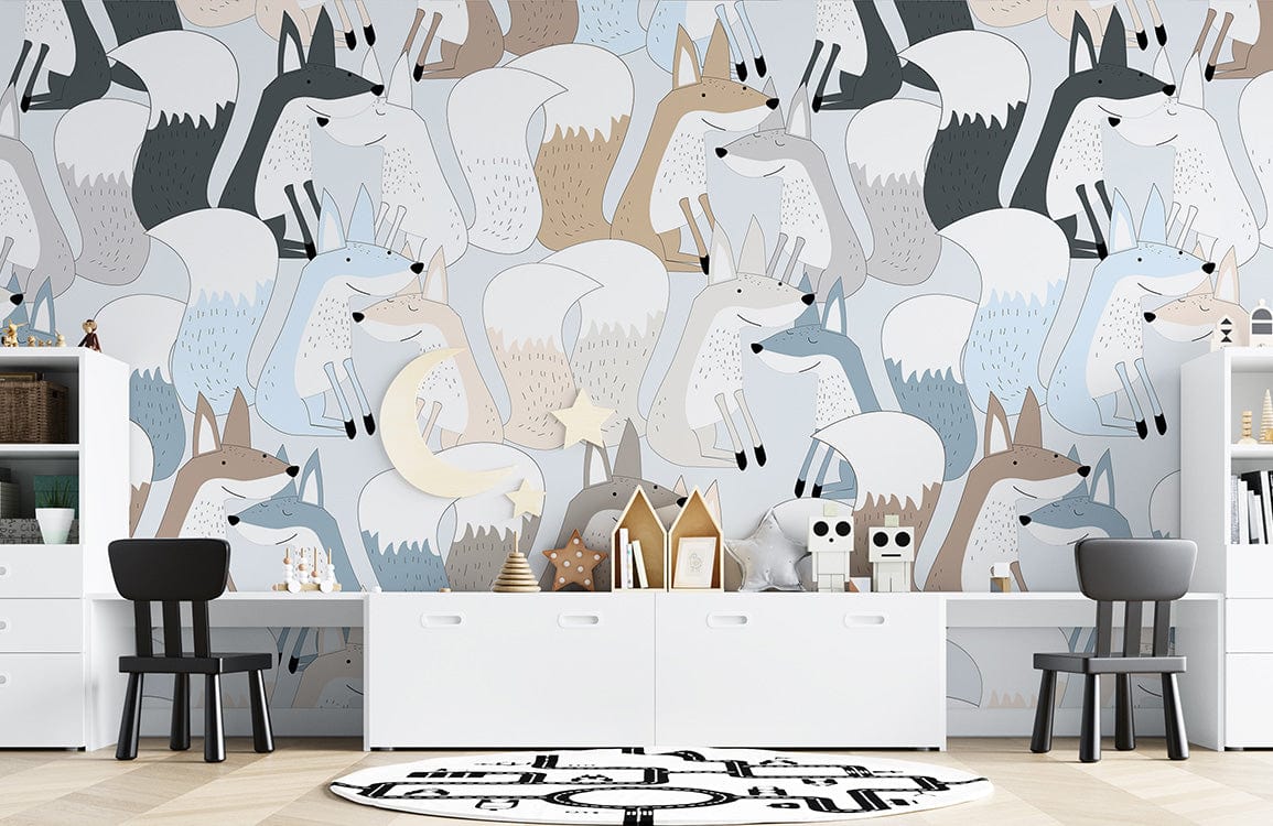 Papier peint mural M Renard avec motif de renard pour chambre d’enfant