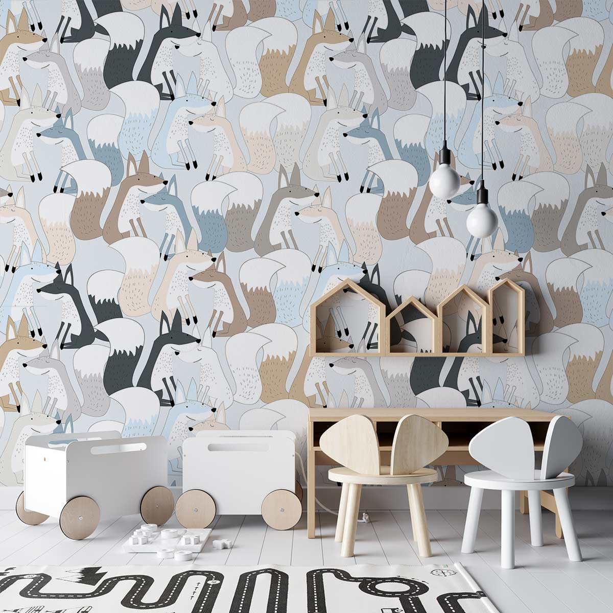 Papier peint mural M Renard avec motif de renards pour chambre d’enfants