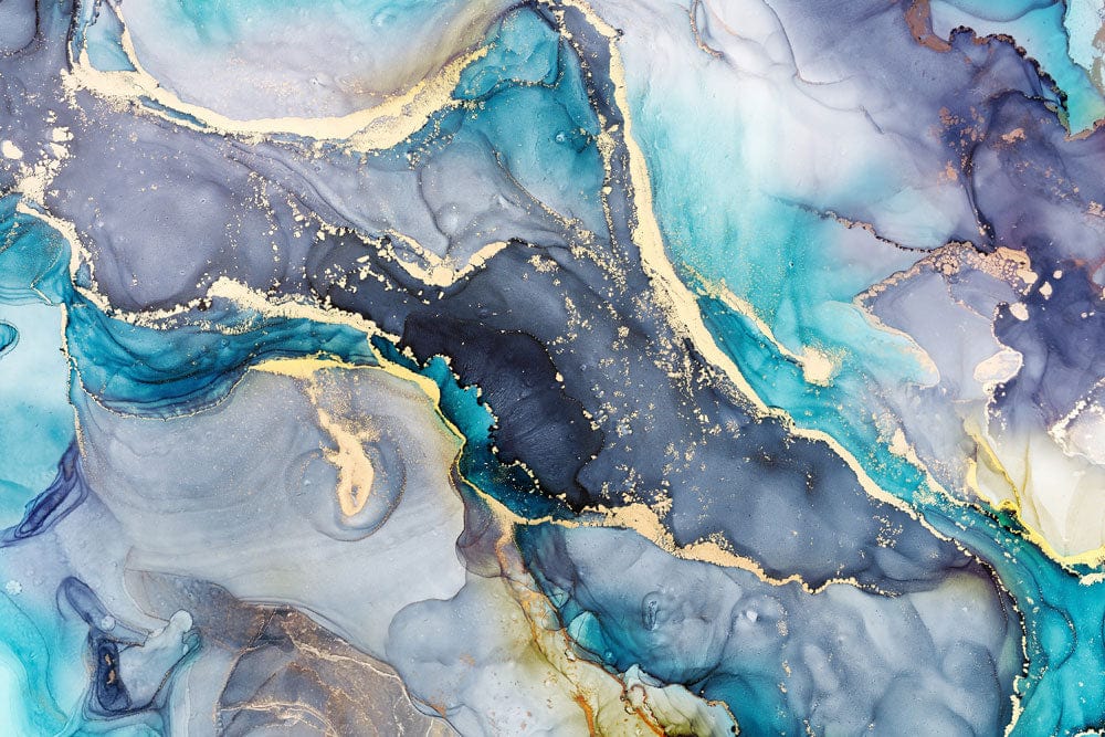 Œuvre d’art abstraite en alcool ink avec accents dorés pour peinture murale aquarelle