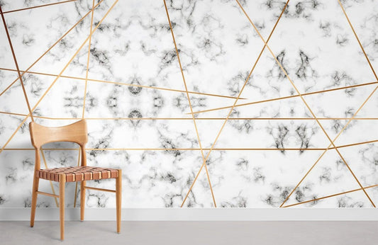 Papier Peint Mural Marbré aux Lignes Dorées - Le meilleur Papier peint panoramique Sur mesure