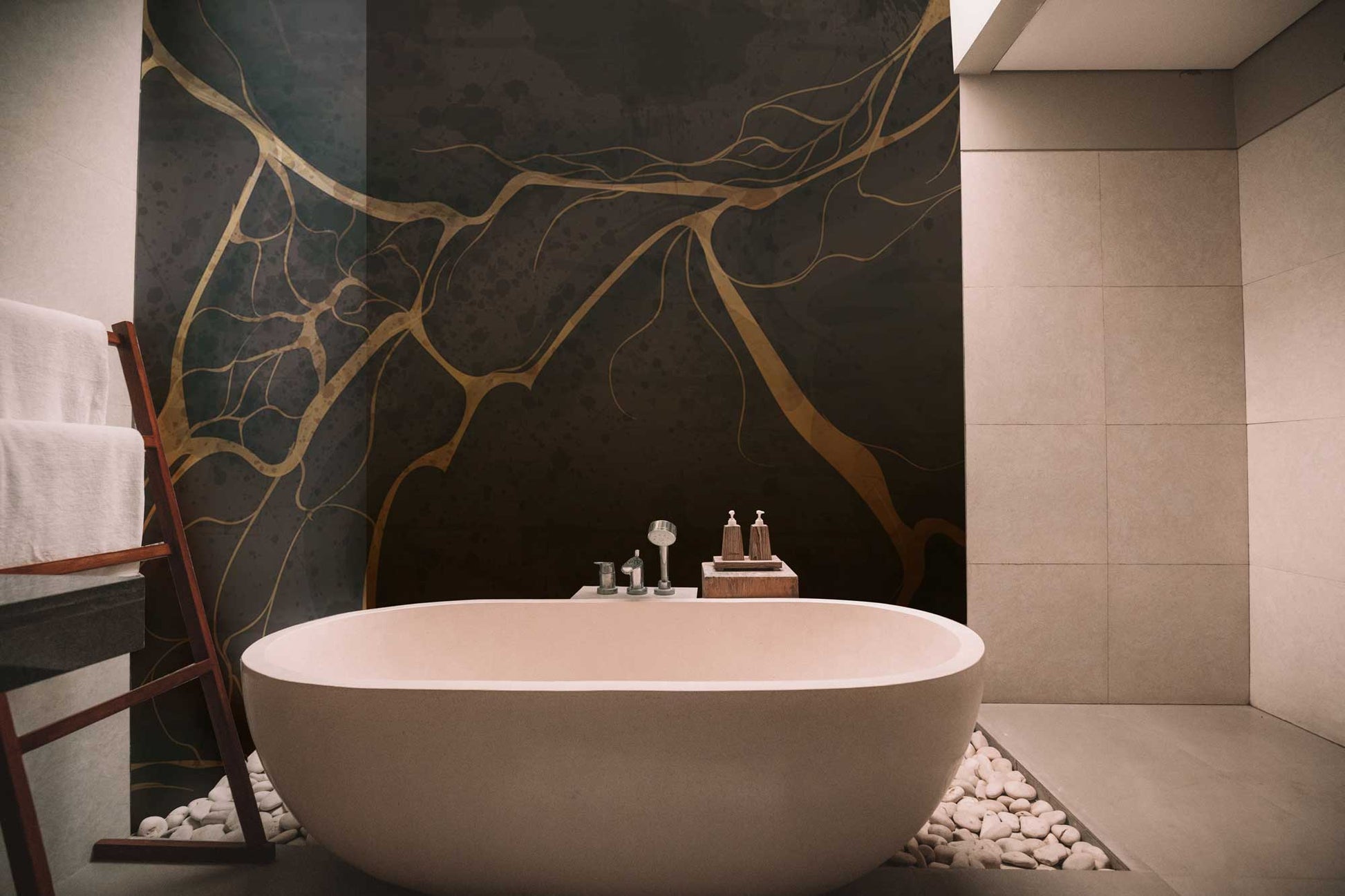 Baignoire ovale moderne avec finition mate, idéal pour peinture murale marbre ou mural en marbre noir