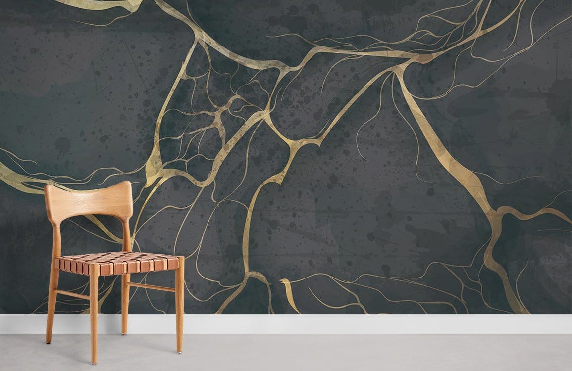 Chaise moderne en bois avec siège en cuir tressé, idéal pour peinture murale marbre noir