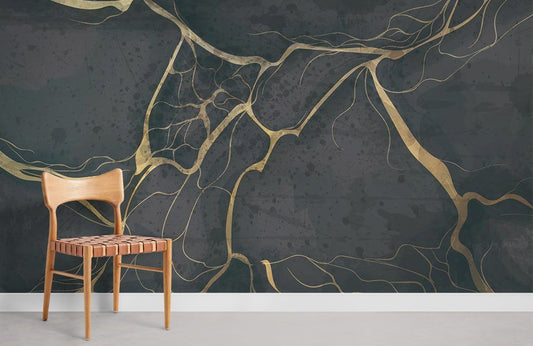 Chaise moderne en bois avec siège en cuir tressé, idéal pour peinture murale marbre noir