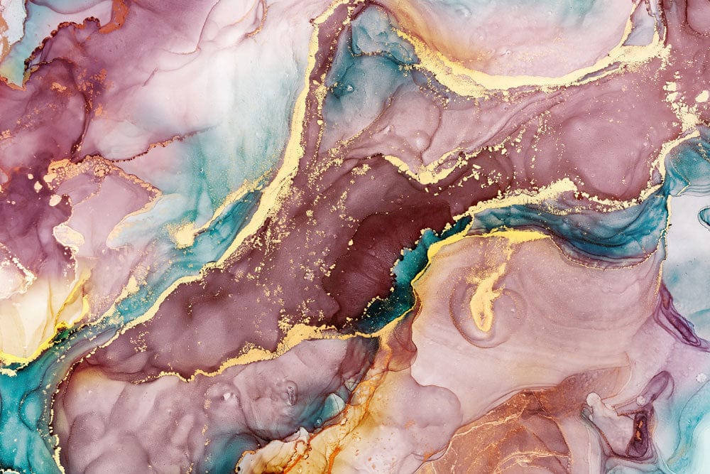 Peinture abstraite en alcohol ink avec motifs fluides pour mural marbre rose tidal
