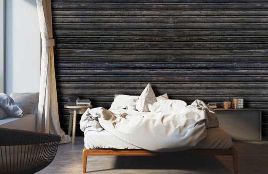 Photo d’un lit avec literie blanche et cadre en bois, idéal pour un peint mural marbré