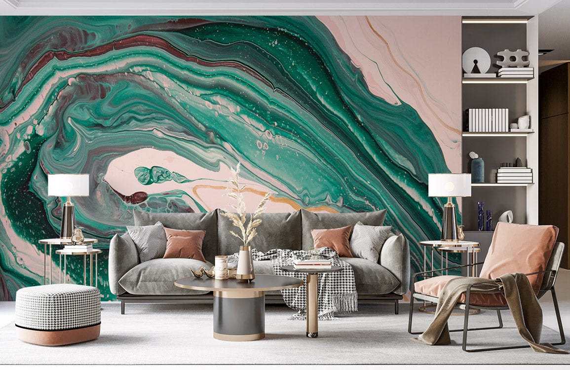 Papier peint mural Marbre Vague Verte - Le meilleur Papier peint panoramique Sur mesure