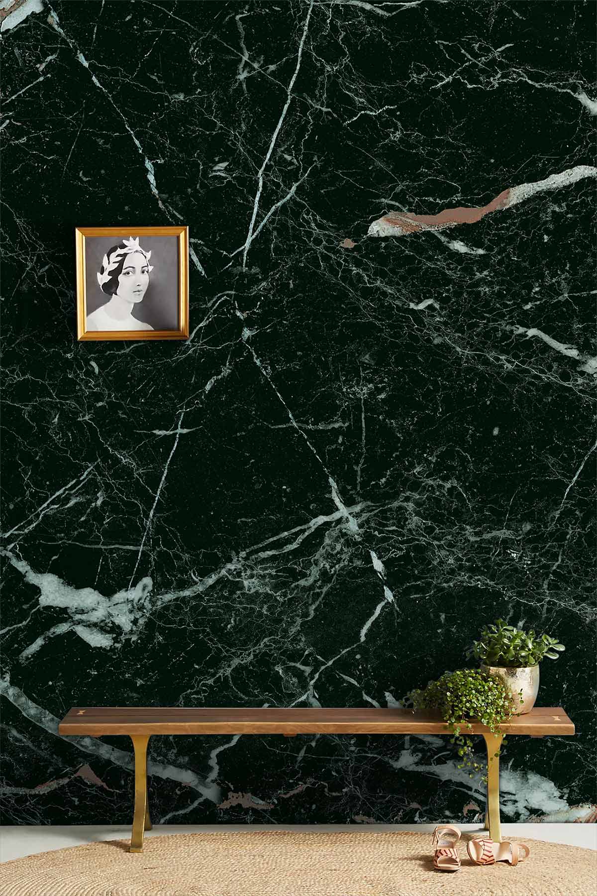 Papier peint mural marbre vert foncé avec motif marbre pour décoration intérieure