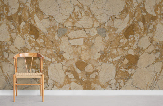Chaise en bois avec siège tissé pour décoration mural minéral jaune dans papier peint mural