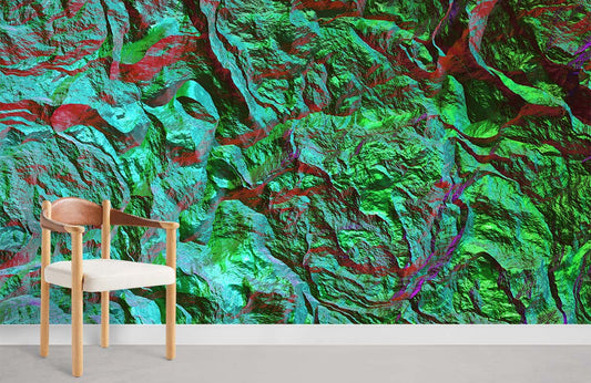 Chaise en bois avec siège clair, idéale pour le papier peint mural Minéral Vert Coloré II