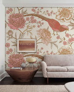 Papier peint mural Monde Rose fleurs et oiseaux élégance enchantée - Vignette | Mr Papier Peint