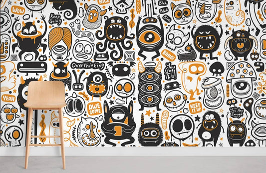 Chaise en bois clair pour peint mural Monstres & Aliens II, papier peint mural design
