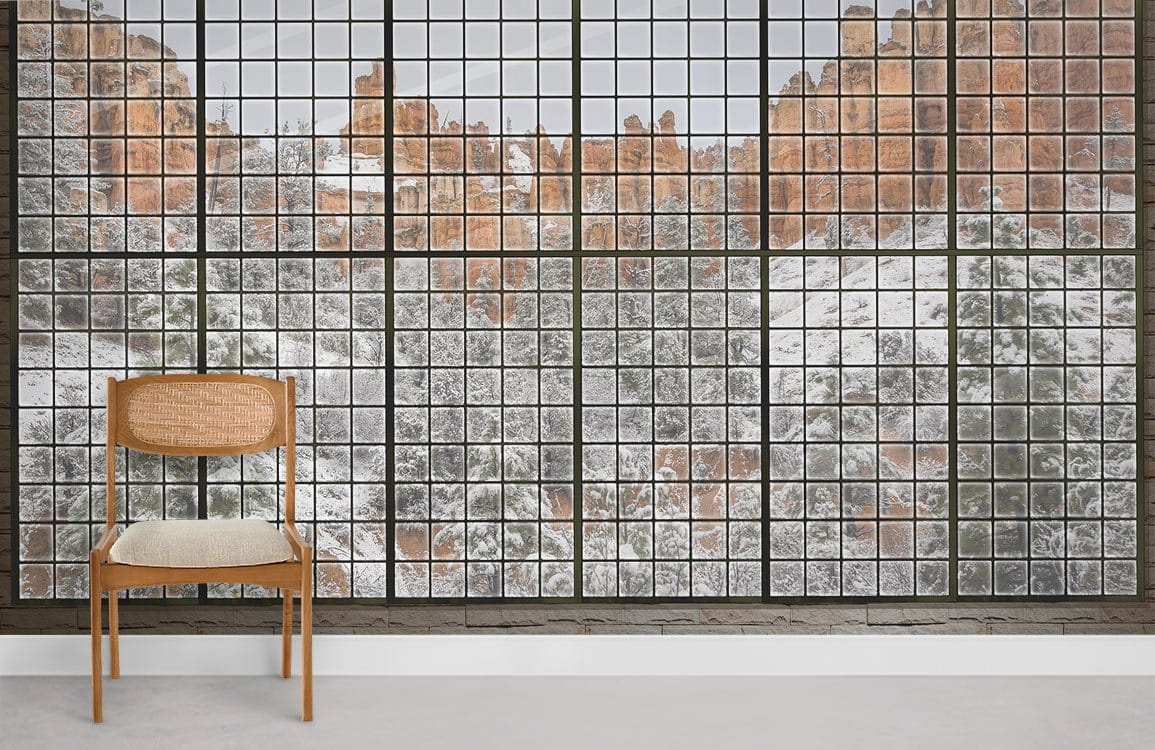 Papier peint mural montagne enneigéewindow - Le meilleur Papier peint panoramique Sur mesure