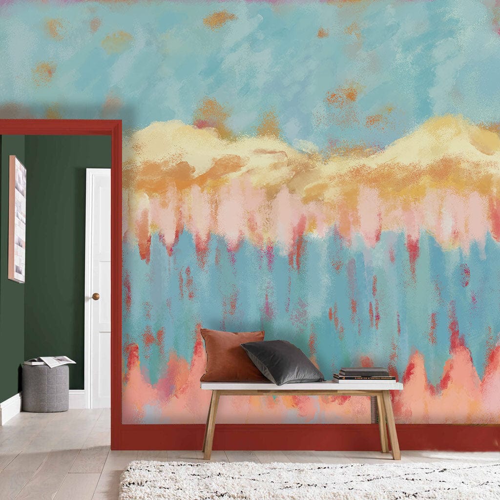 Peinture murale abstraite montagne et lac oniriques pour un papier peint mural unique