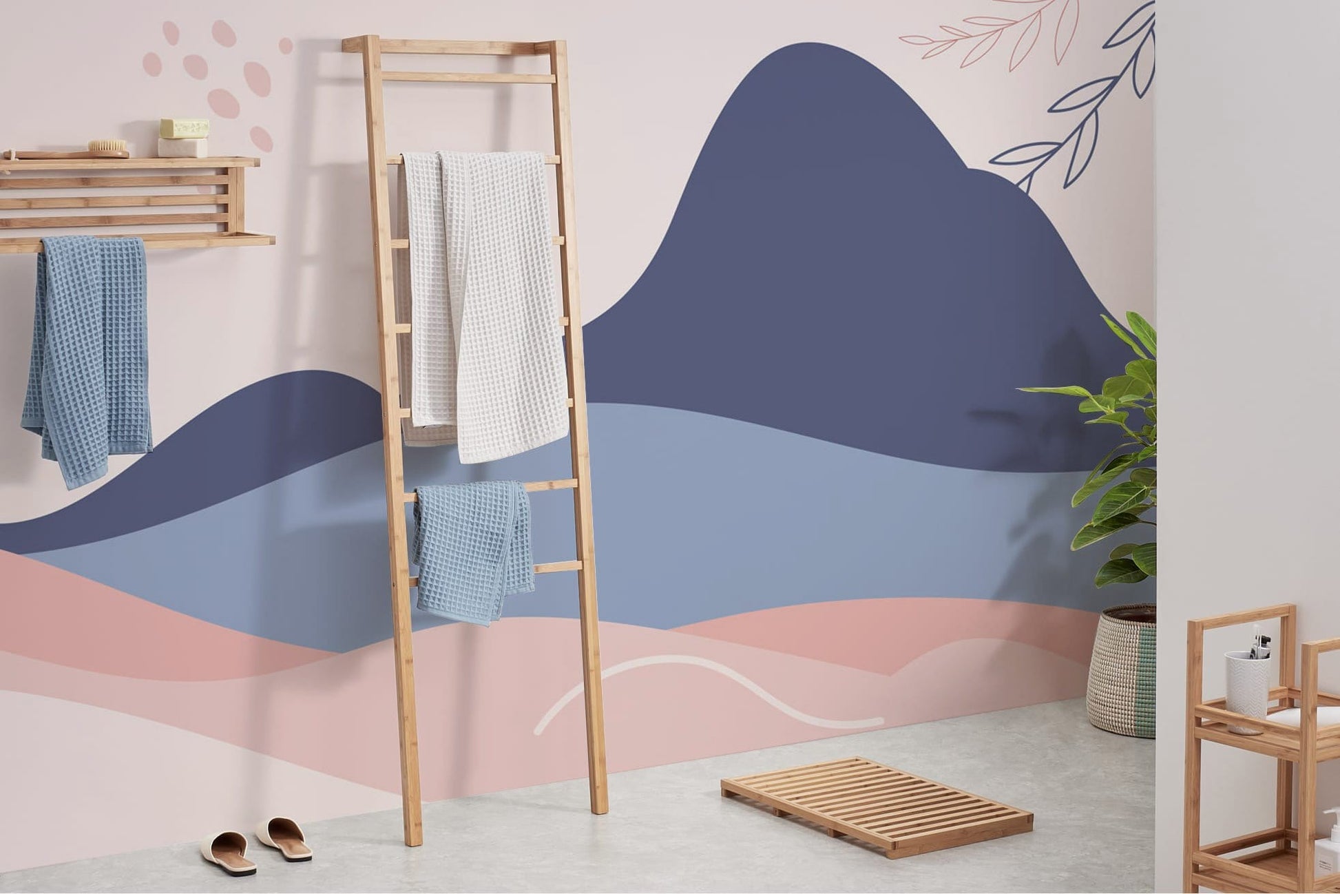 Papier Peint Mural Montagne Rose et Bleue - Le meilleur Papier peint panoramique Sur mesure