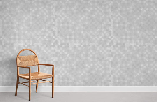 Chaise en bois clair avec assise en cannage pour peinture murale papier peint mural mosaïque