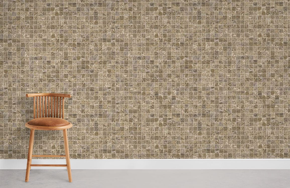Mur mural mosaïque marron avec mur en mosaïque et tabouret en bois
