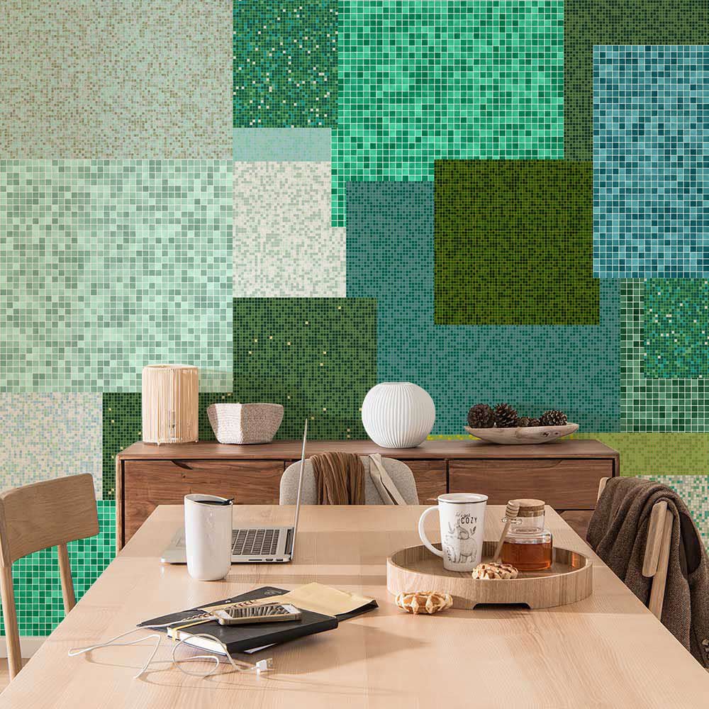 Papier peint mural mosaïque vert multicolore - Le meilleur Papier peint panoramique Sur mesure