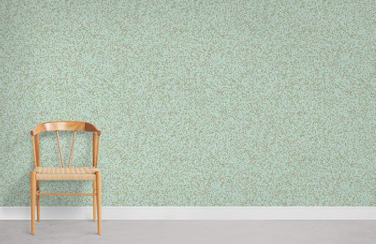 Chaise en bois clair avec siège tissé, idéale pour peinture murale Mosaïque Verte II