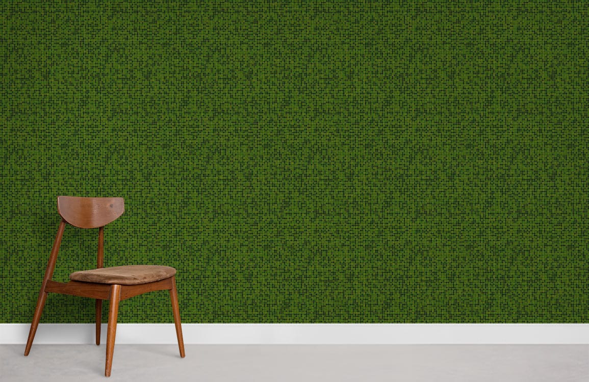 Chaise en bois avec siège et dossier marron pour peinture murale mosaïque verte