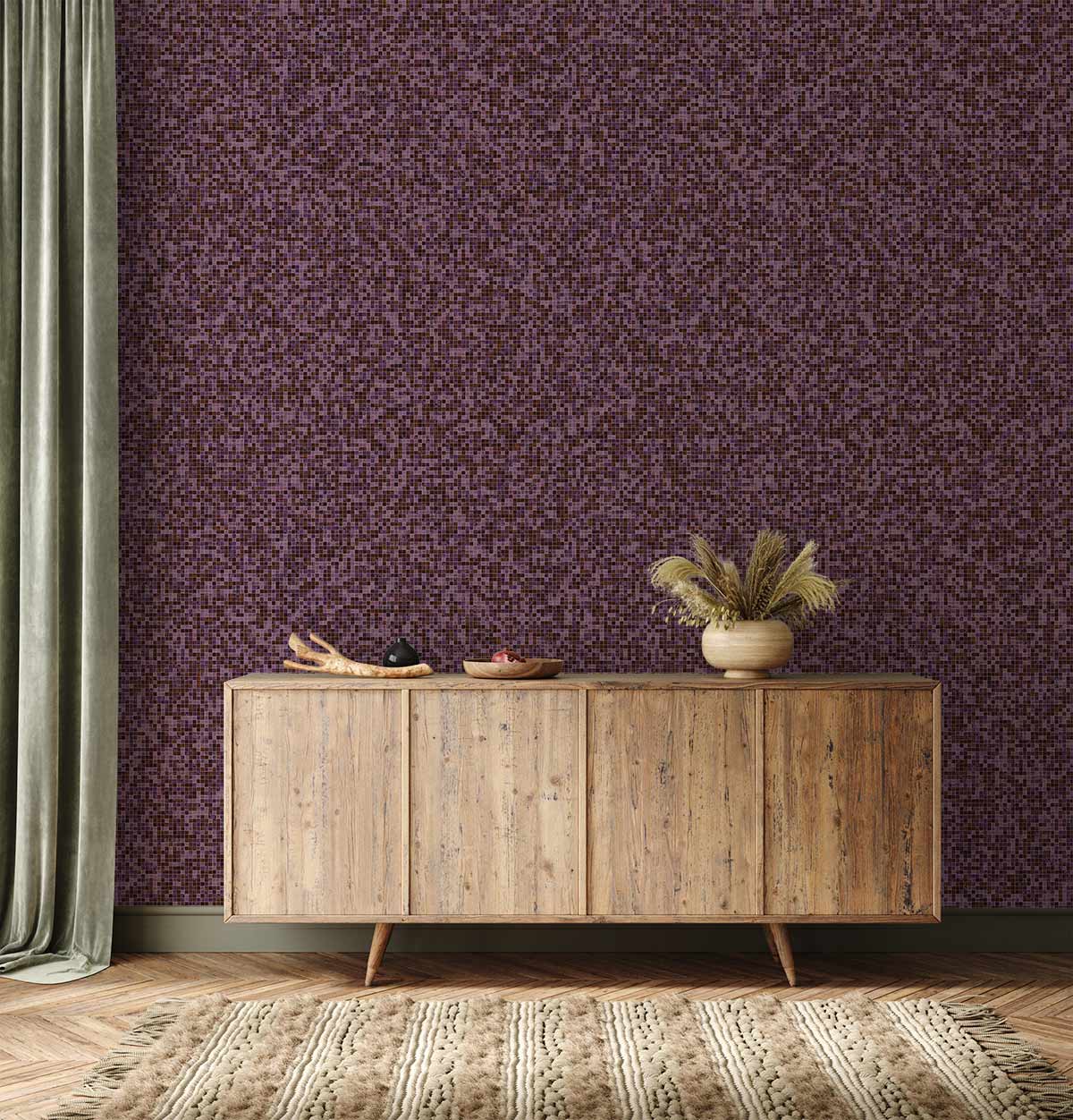 Papier peint mural mosaïque violet avec motif géométrique subtil en violet foncé