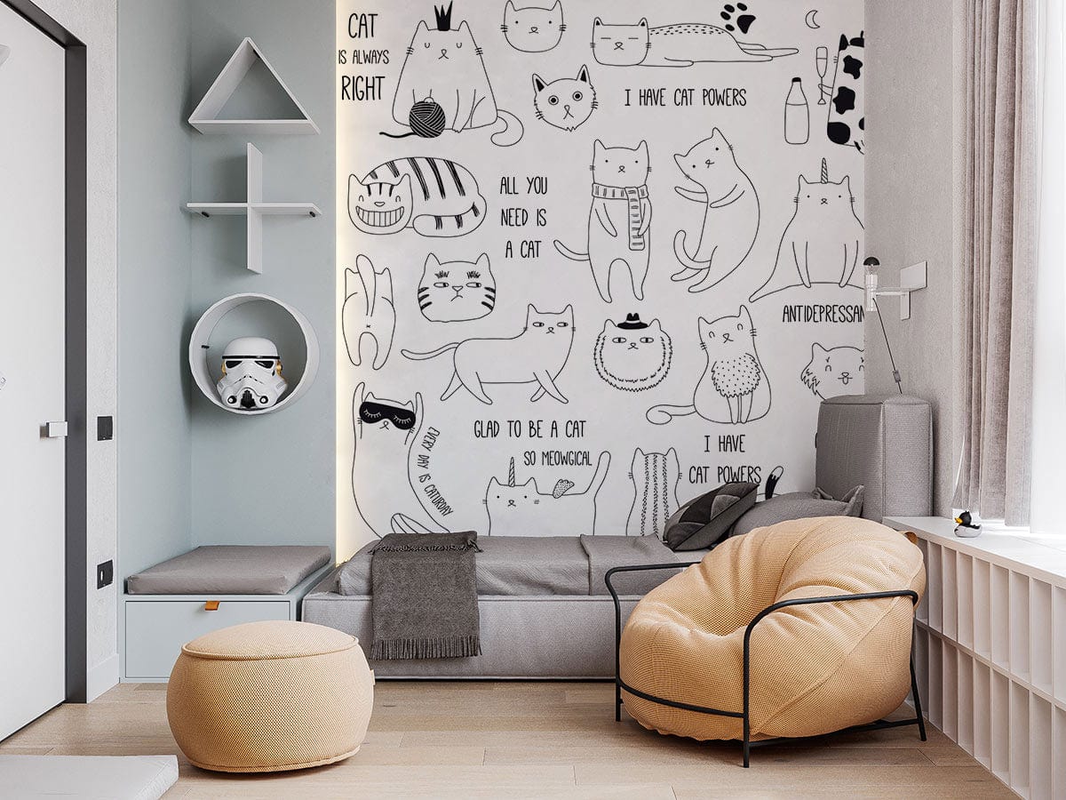 Papier Peint Mural Motif Chat Blanc - Le meilleur Papier peint panoramique Sur mesure