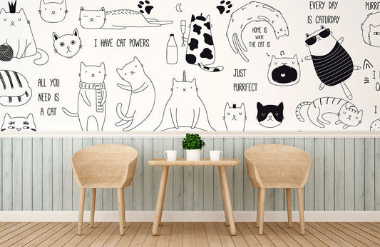 Papier Peint Mural Motif Chat Blanc - Le meilleur Papier peint panoramique Sur mesure