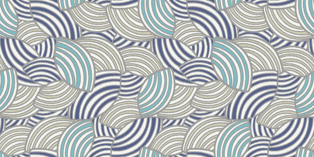 Papier peint mural motif coquillages avec tissu abstrait bleu, teal et beige