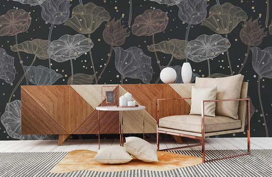 Papier peint mural avec motif méduse fleurie et design géométrique élégant