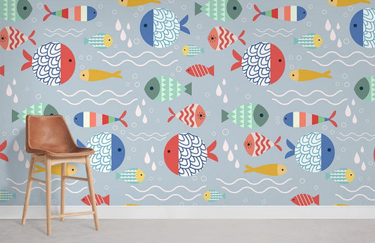 Papier peint mural motif poissons cartoon - Le meilleur Papier peint panoramique Sur mesure